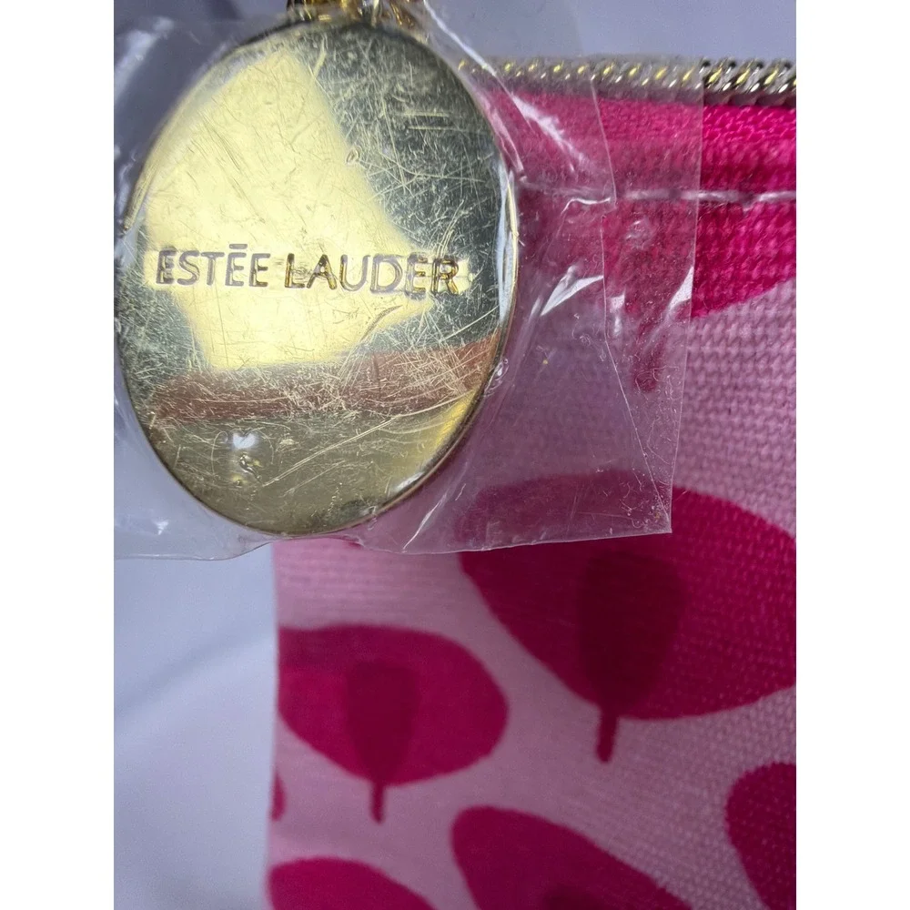 Estee Lauder Recycled Fabric Makeup Bag Womens OS Pink Leaf Pattern Travel Pouch